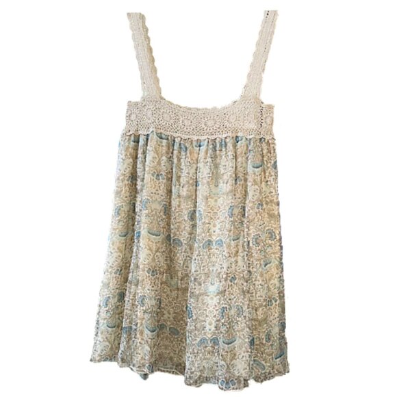 Anthropologie Maeve Silk Floral Midi Dress Cream Blue Boho Feminine M - Picture 7 of 9
